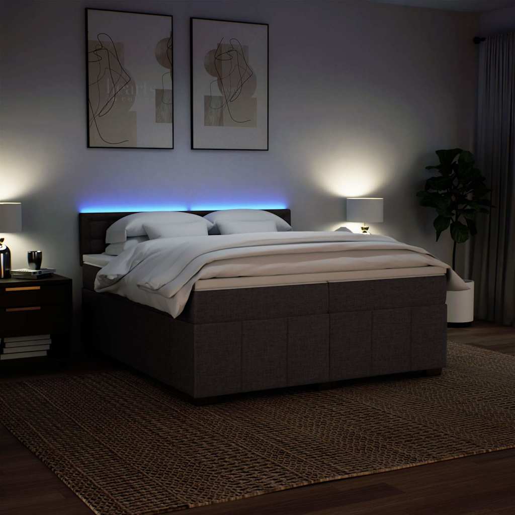 Box Spring Bed with Mattress Dark Brown 200 x 200 cm Fabric