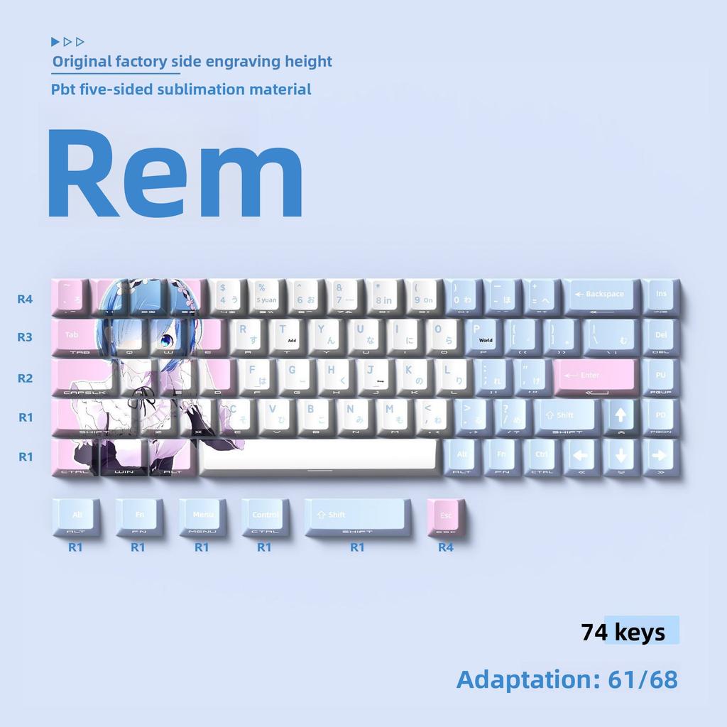 Miyu Cartoon Anime Keycaps - 2D Style, Thickened OEM Profile, Side-Engraved Translucent PBT, Thermal Sublimation, 74 Keys