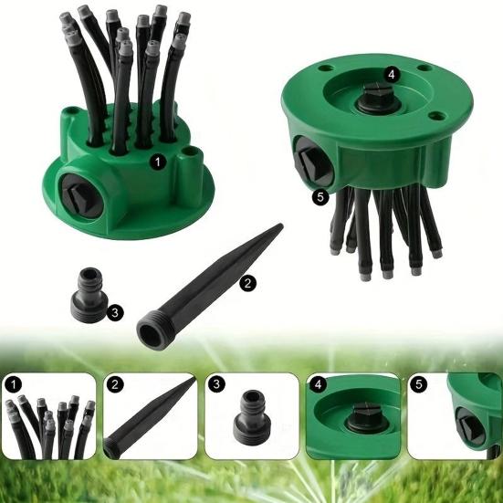 Irrigatore per Prato a 360 Gradi Irrigatore Multi-direzionale per Giardino Irrigatore con Tubo Flessibile Multi-braccio con Ugelli Spray Flessibili per Irrigazione Prato Giardino Tetto