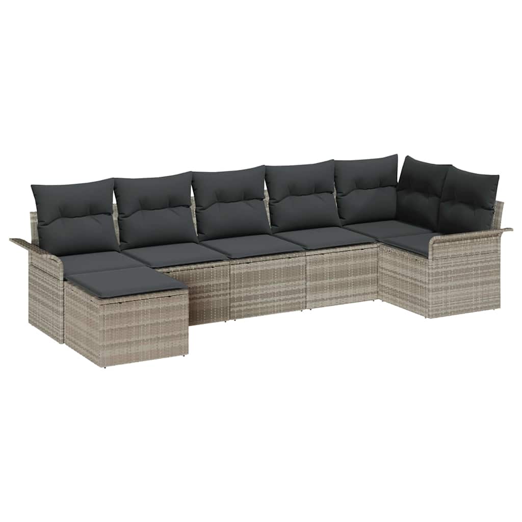 7 Piece Garden Sofa Set with Cushions Light Grey Poly Rattan