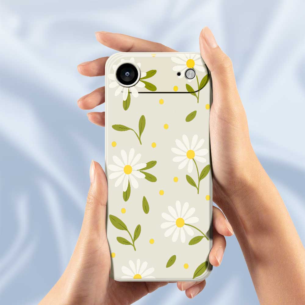 For iPhone 17 Air Case White Flowers Green Leaves Pattern Printing Straight Edge TPU Phone Back Cover