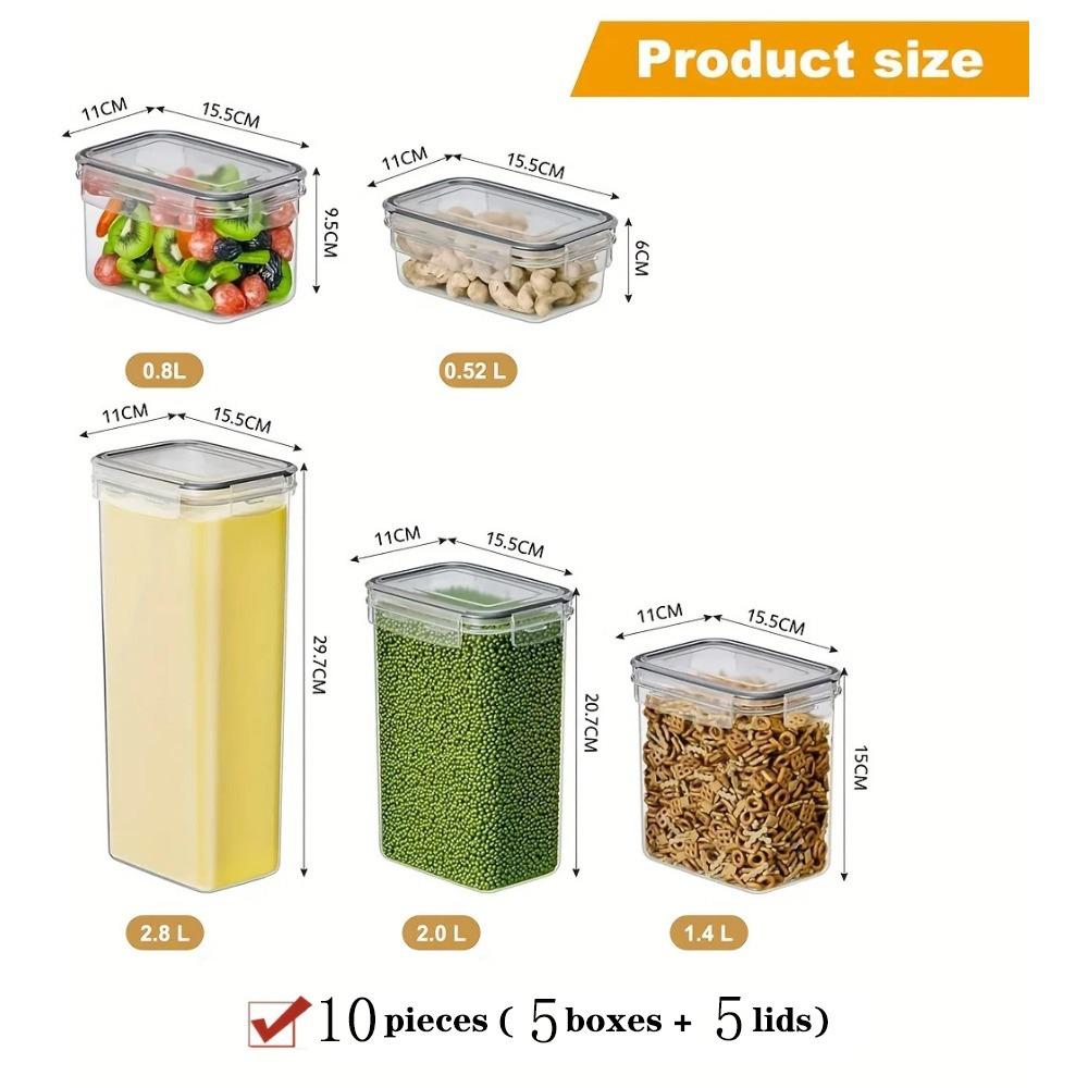 

10-Piece BPA-Free Airtight Food Storage Containers with Lids - Multi-Size Pantry Organizers for Dry Goods/Snacks/Fruits