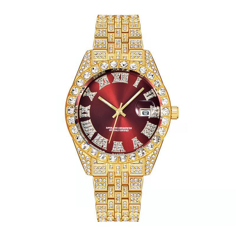 Huaqiangbei Men's Diamond-Studded Submariner Hip Hop Quartz Watch with Calendar