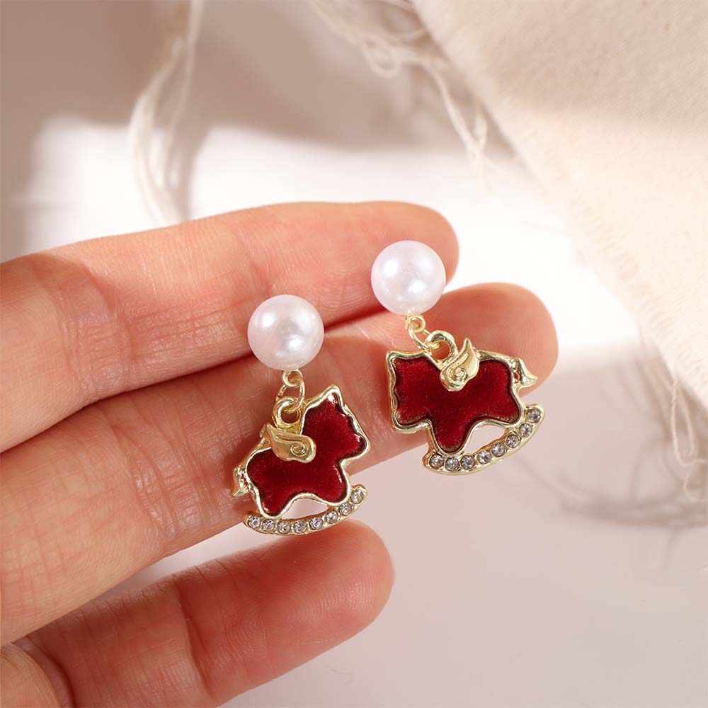 Rhinestone Crystal Zodiac Pony Earrings Red Horse Stud Earrings Animal Earrings  Birthday Party
