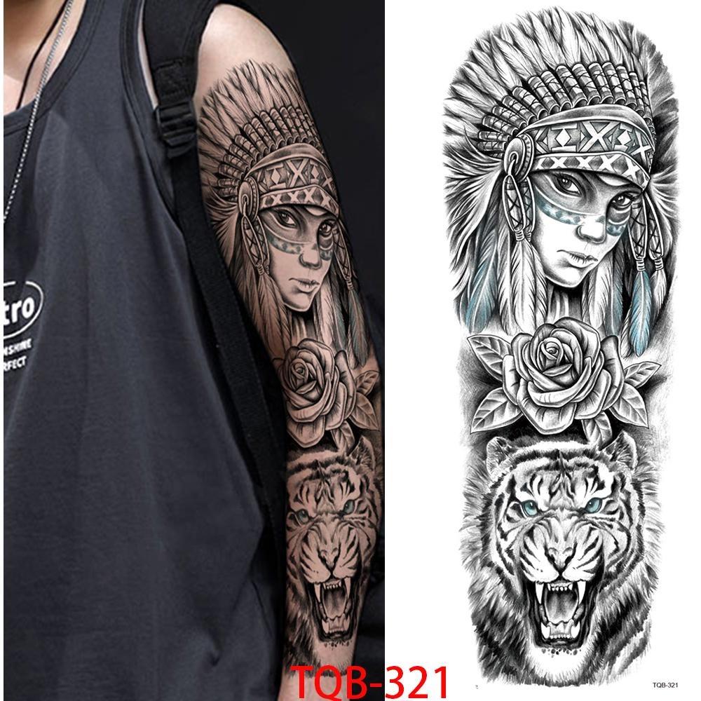 1 PC 480*170MM Full Arm Leg Temporary Tattoo Sticker for Women Men Waterproof Skull Compass Sexy  Tattoo Body Art Fake Flower Tattoo Paper Sticker