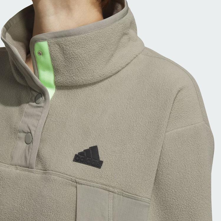 Adidas City Escape Loose Fit Sweatshirt With Solid Logo Half-Zip Fleece Jacket Women Sweatshirt Pebble-Grey JE8581