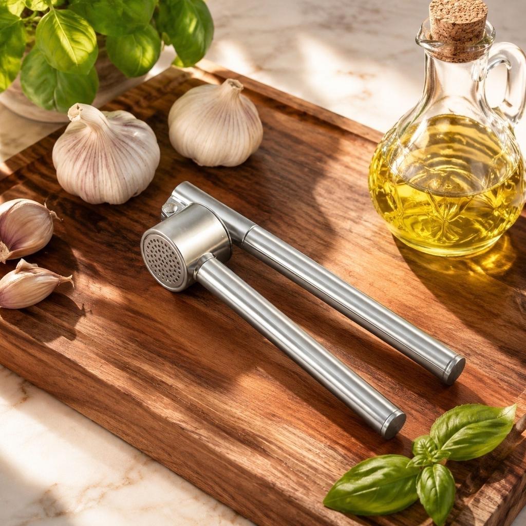 Stainless Steel Garlic Press Manual Garlic Crusher Handheld Garlic Mincer Kitchen Tool with Ergonomic Handle and Easy Clean Design