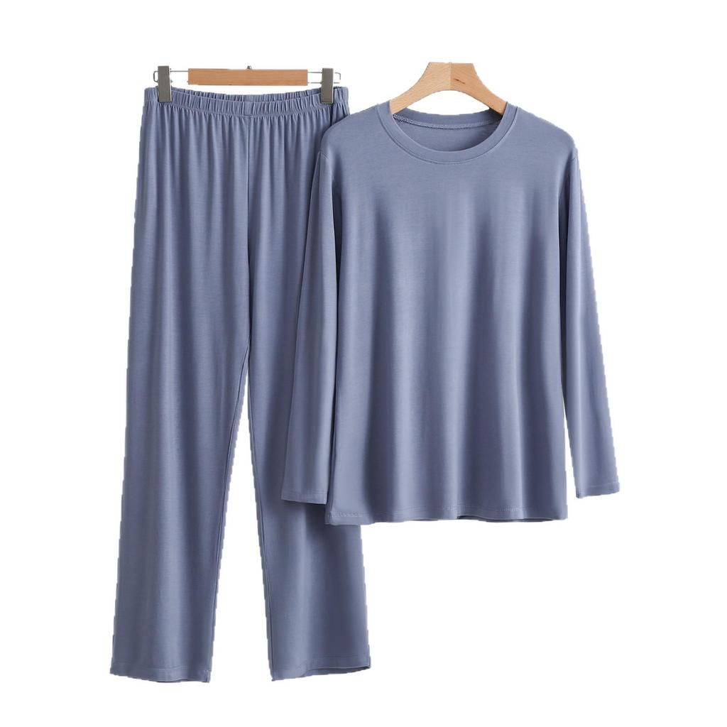 Pánský nadměrný modální pyžamový set - Dlouhý rukáv, Dlouhé kalhoty, s kapsami, Ležérní volný dvoudílný domácí oděv.