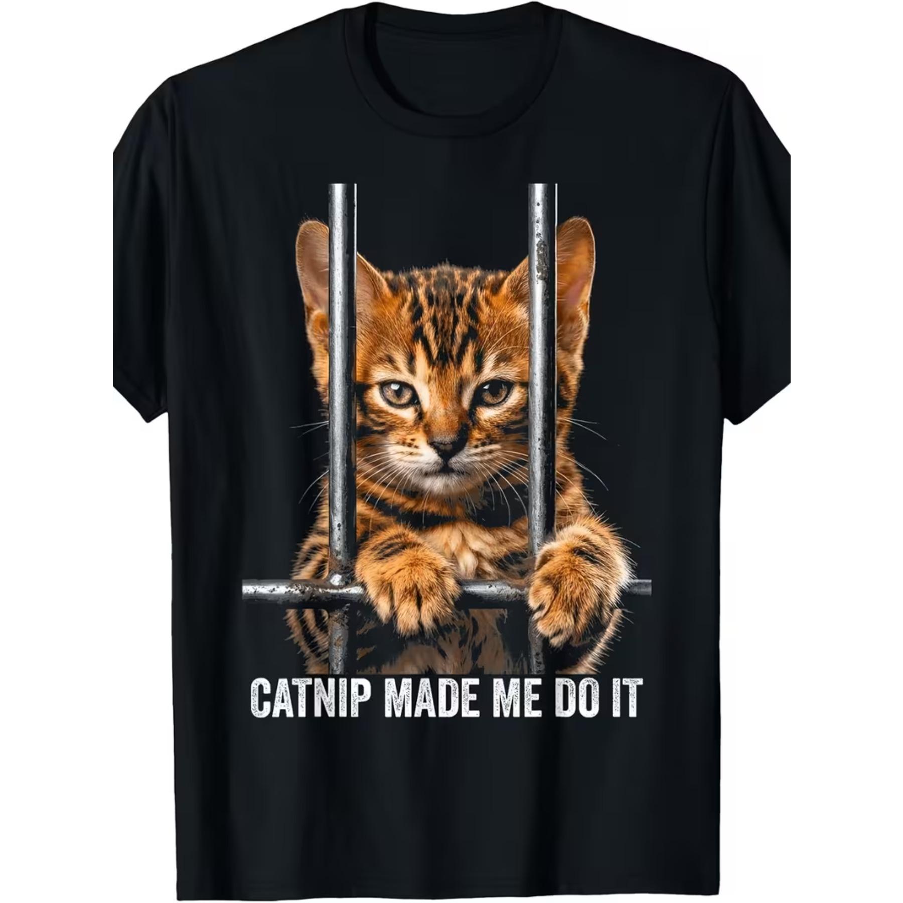 Women Retro Bengal Cat T-Shirt - Cat Prison Bars & Jail Suitable for - Wear, Machine Washable Round Neck Tee S чёрный