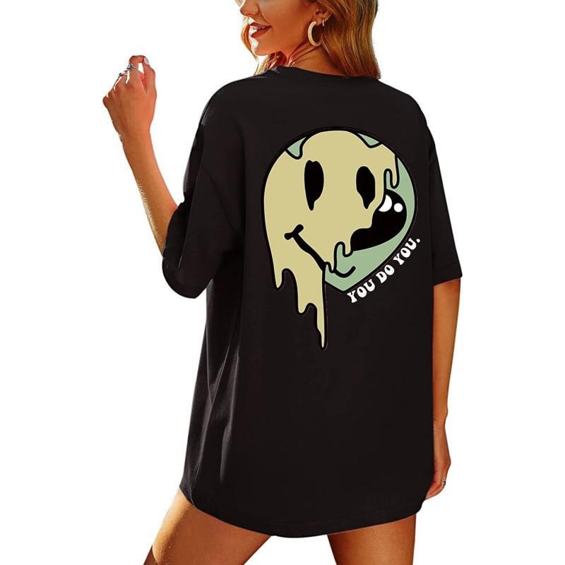 

Женская летняя футболка с принтом улыбающегося лица - Модный топ с коротким рукавом XXXL