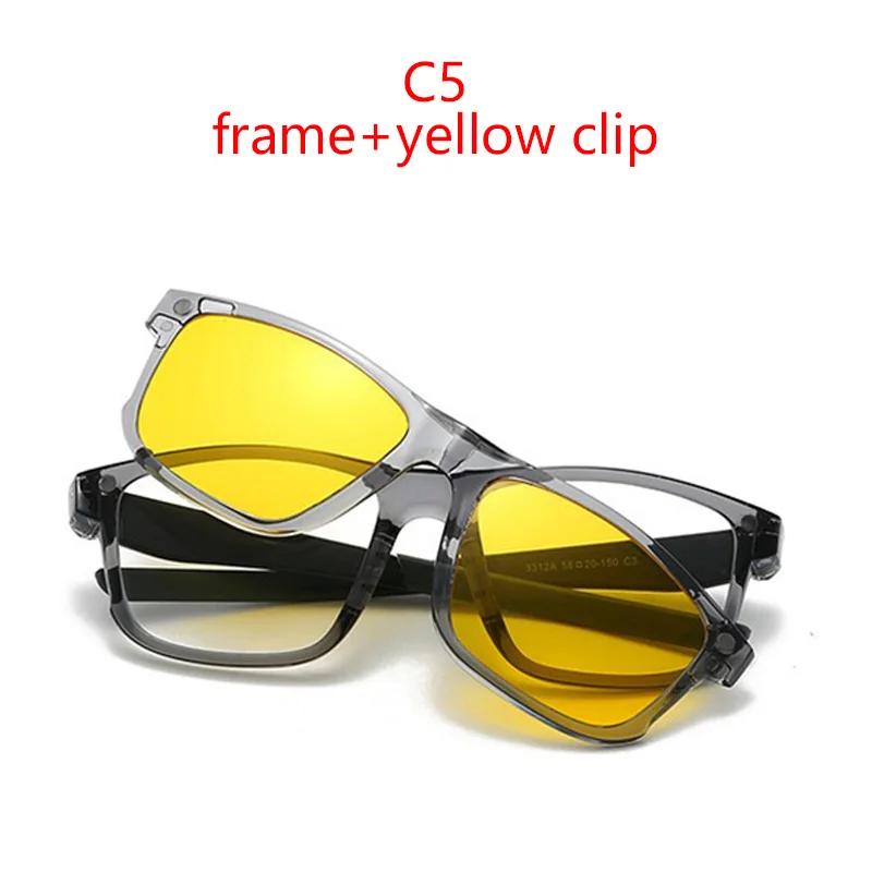 Polarized Black clip Sunglasses For Men UV Protection Retro Square Full Transparent Grey Frame Magnetic Sunglasses