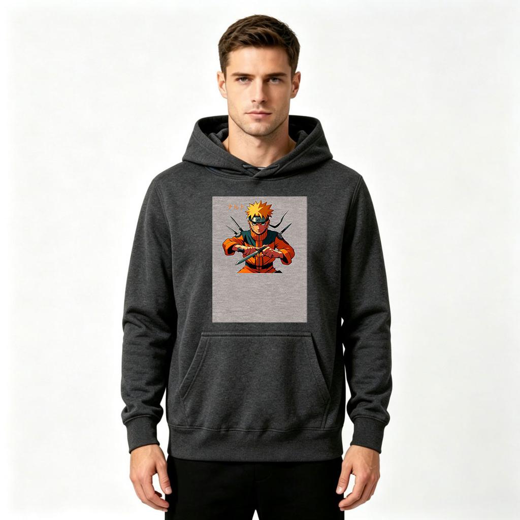 Men's Anime Naruto Print Long Sleeve Pullover Hoodie Casual Streetwear Sweatshirt for Adults