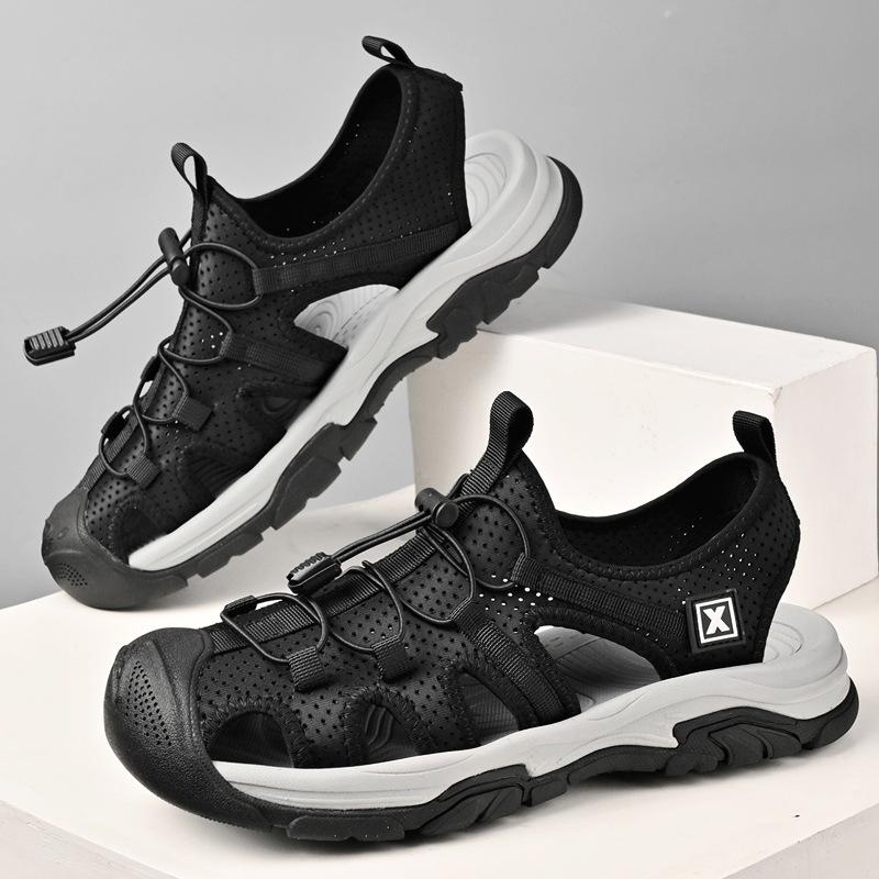 Sandals Men's 2024 Summer Breathable Hollow Baotou Beach Shoes Men's Outdoor Sports Non-slip Soft Sole Wading Hiking Shoes