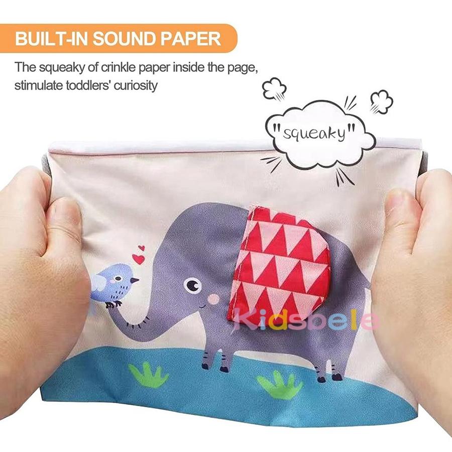 Infant Soft Activity Book with Mirror Crinkle Textures Colorful Pages Early Development Toy for Vision Touch Cognitive Training