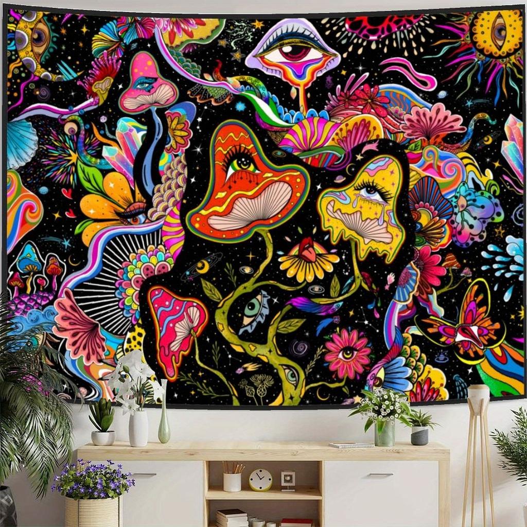 Mushroomshaped Pink Flowers Digital Printing Polyester Wall Hanging Tapestry Decorative Living Bedrooms Office Background Gift
