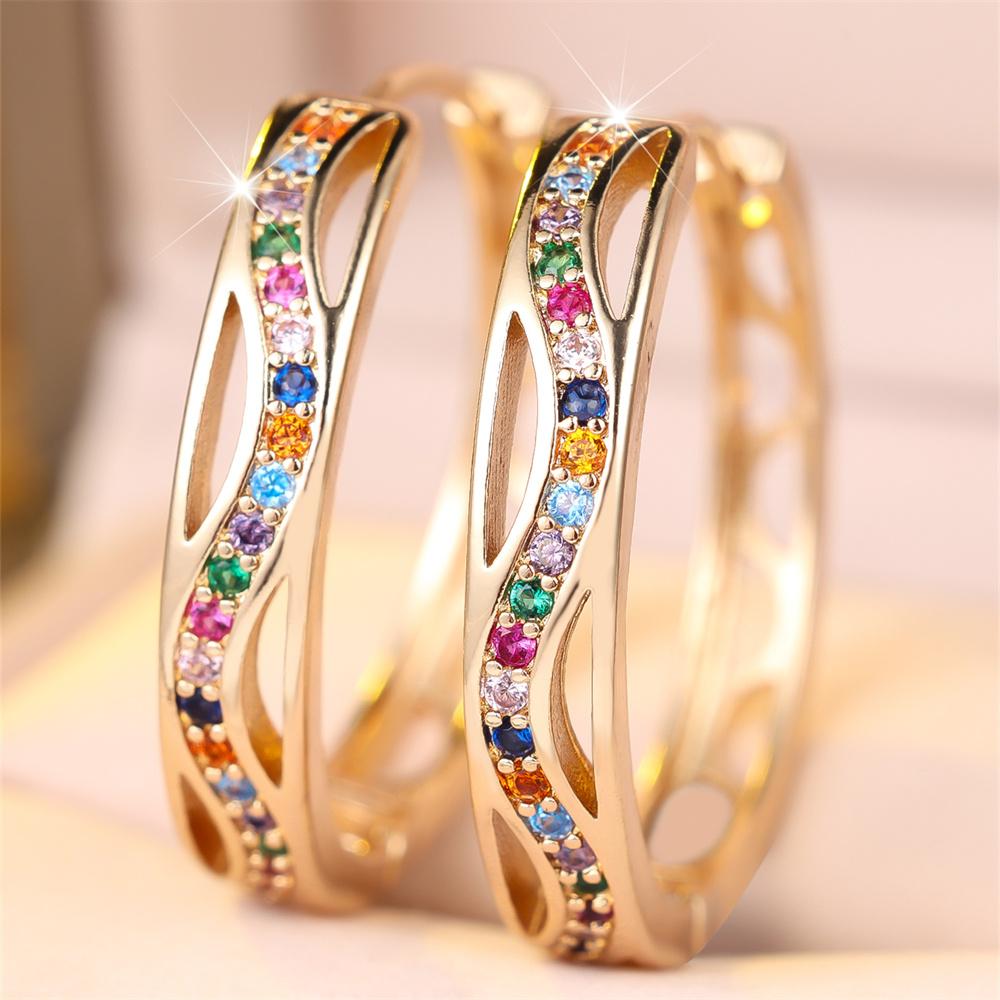 Multicolor Crystal Rainbow Zircon Hollow Tiny Hoop Earrings For Women Charm Gold Color Ear Buckle Wedding Jewelry Versatile Gift