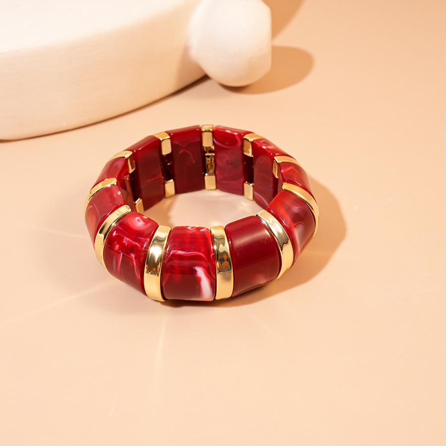High-End European & Asian Gradient Acrylic Patchwork Bangle - Retro Exaggerated Style Wristband for Women