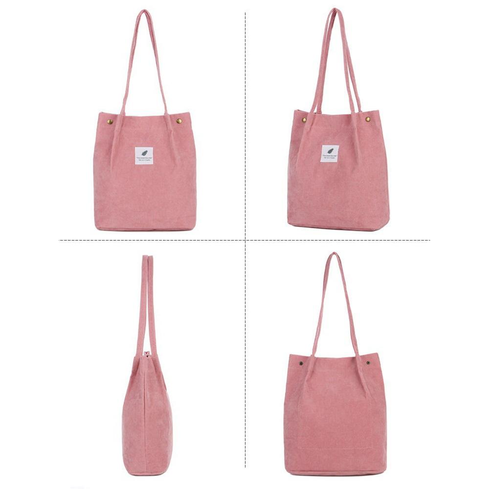 Women Corduroy Shopping Bag Girl Canvas Cloth Shoulder Bag Environmental Storage Handbag Reusable Foldable Eco Grocery Totes