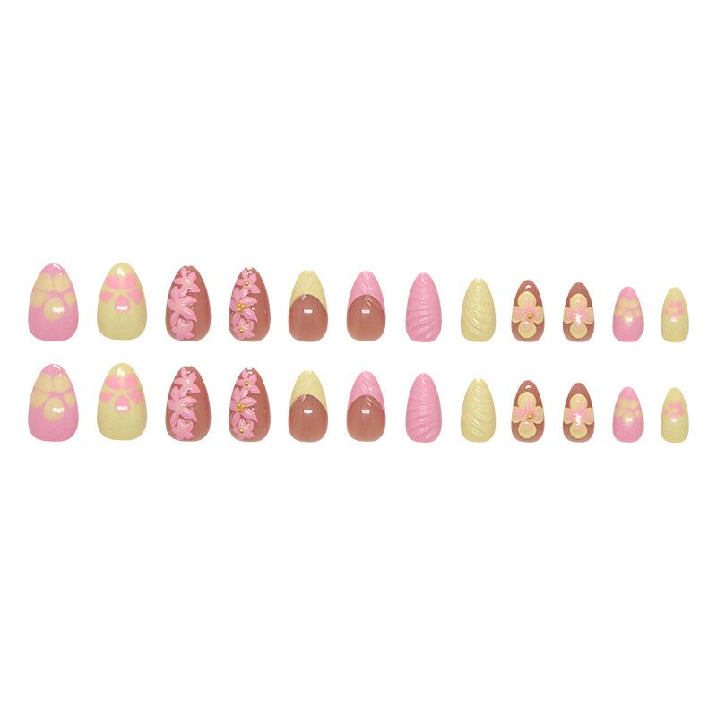 Three-dimensional Summer Pure Desire Gradient Ice Flower White Temperament Versatile European and American Style Detachable Nail Art 24 Pieces