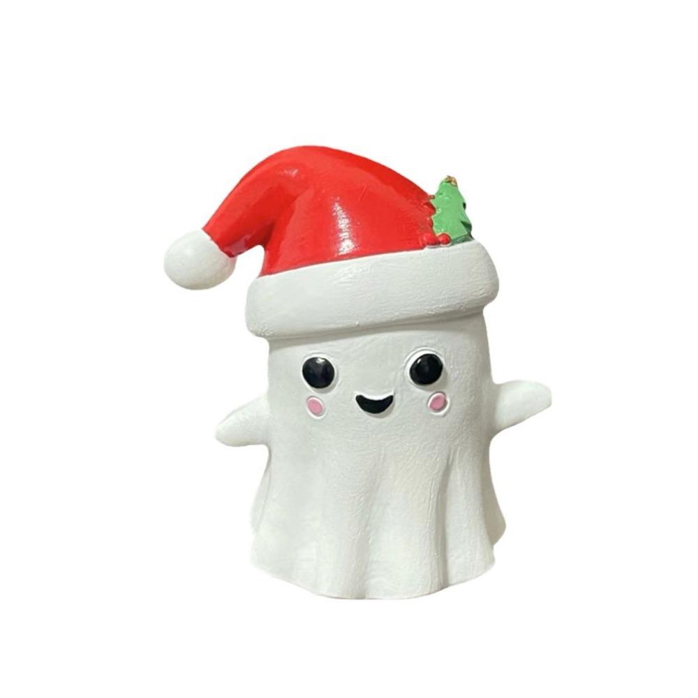 Cartoon Christmas Hat Ghost Figurine Mini Ghost Car Ornament Christmas Ghost Resin Ornament  Desk