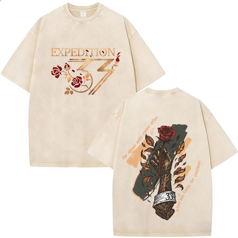 Game Clair Obscur Expedition  Graphic Vintage Washed T Shirt Men Women Clothing Fashion Oversized Cotton Short Sleeve Tshirts
