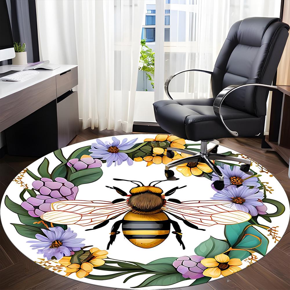 1pc Bee Wreath Chair Carpet for Office Non-Slip, Machine Washable Rug for Office, Room - Holiday Decor, Machine Made yy251029127