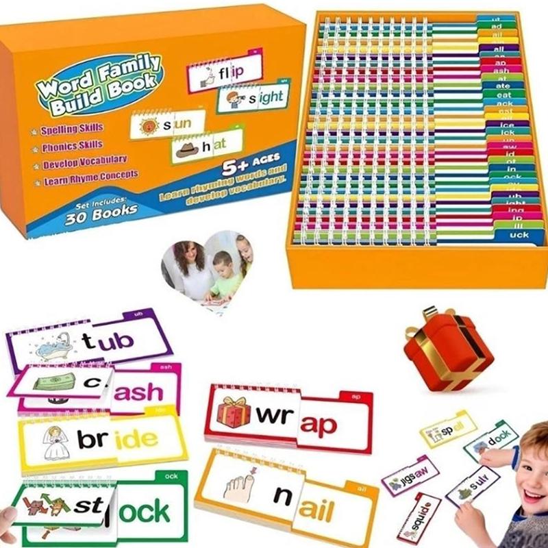 Reading Cards 30 Read And Rhyme Flipbooks Word Family Build Books Flash Cards Kindergarten Vocabulary Educational Reading Game