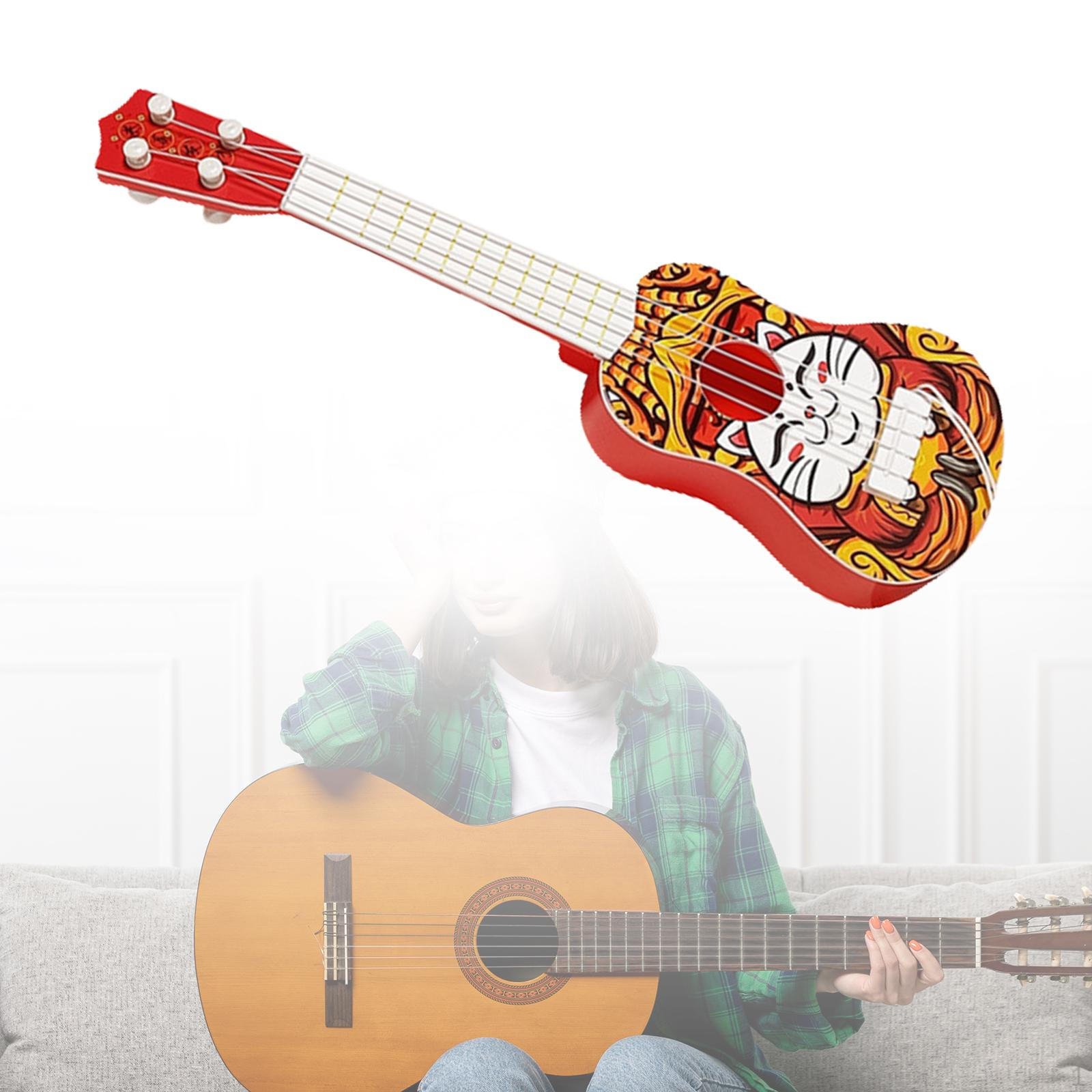 

Simulation Ukulele Toy Acoustic Early Educational Tunable Cartoon 4 Strings for Kids Girls Little Cat