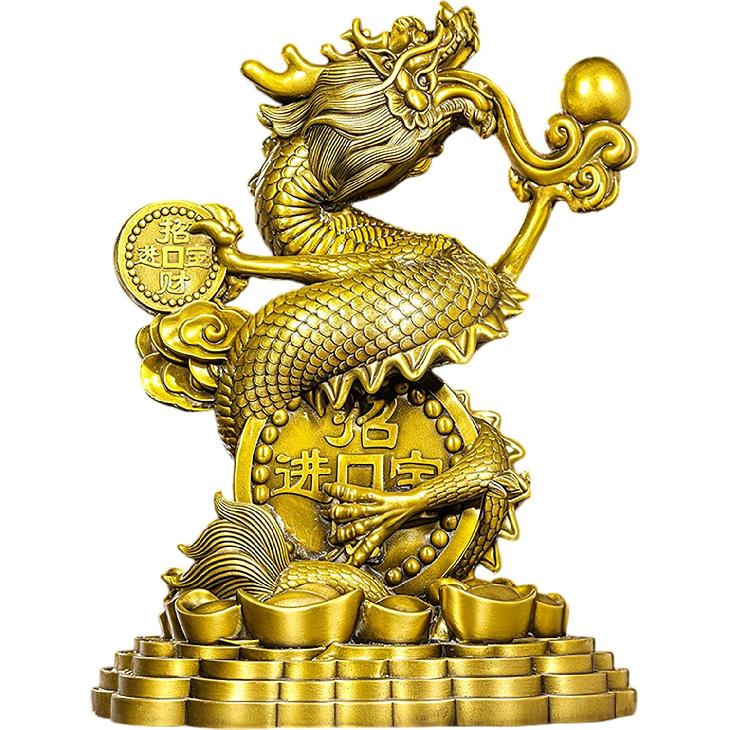 Aris & Juno Brass Dragon of Prosperity Feng Shui Statue – Chinese Wealth & Good Luck Figurine for Entryway, Home Office Desk or Shelf Decor, Gift Large