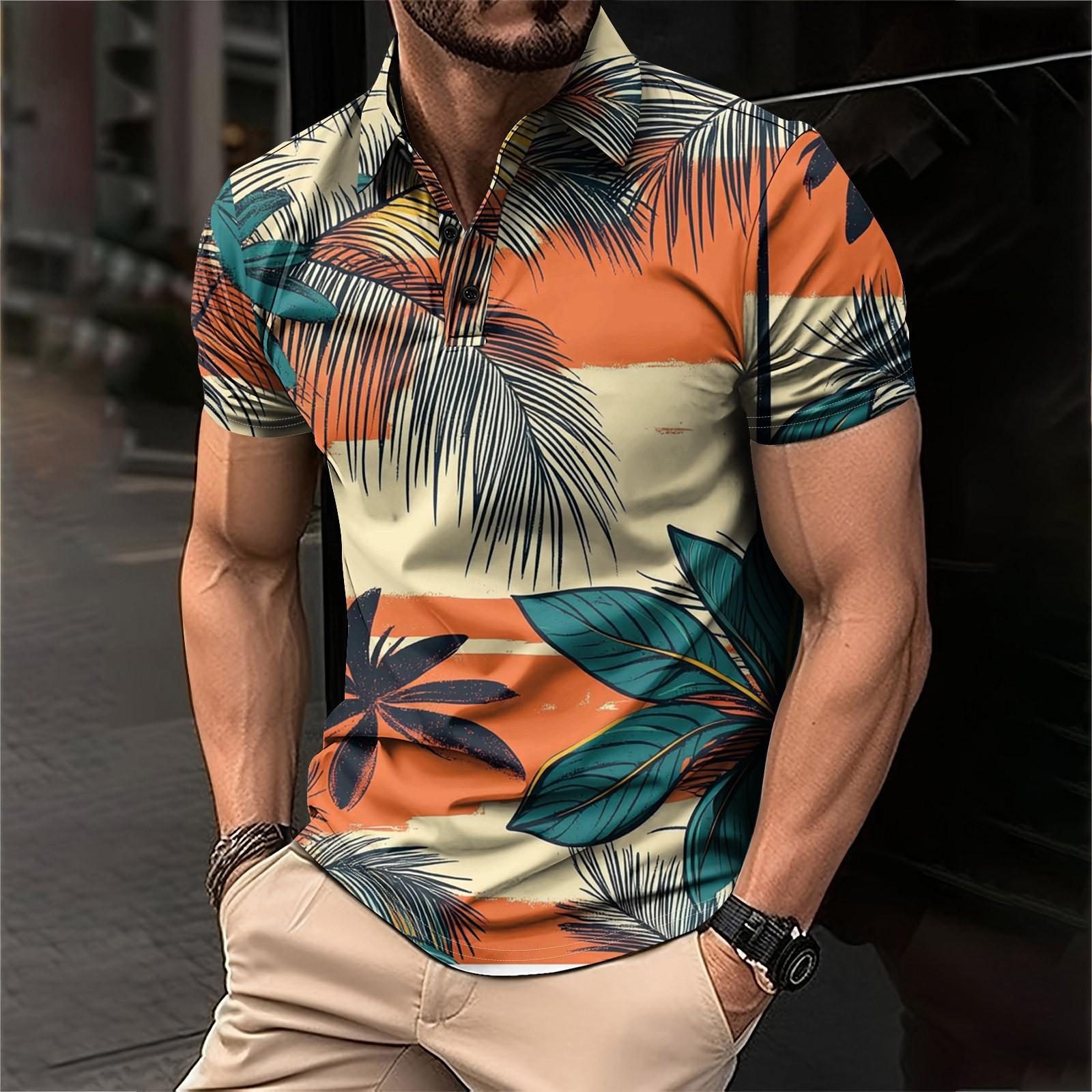 

Мужская рубашка для гольфа с гавайским принтом, повседневная спортивная, с V-образным вырезом и коротким рукавом XXL