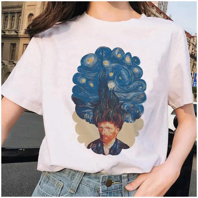 Women Clothes Summer Fashion Trendy Casual TShirt Van Gogh Cat Van Gogh Cat Art Oil Painting Printed T-Shirt Aesthetic Clothes