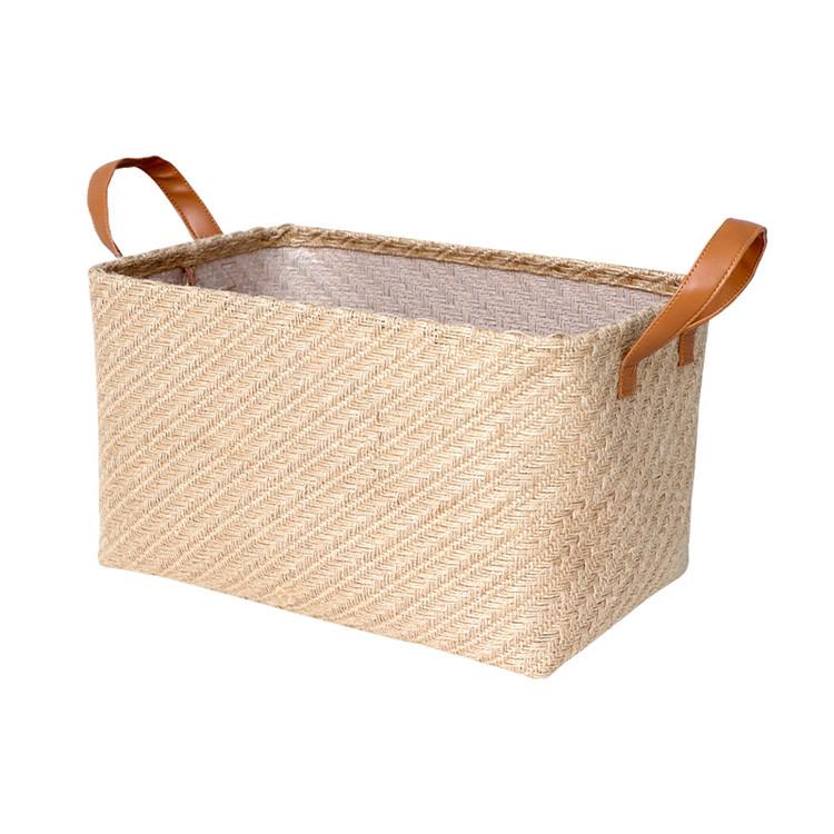 Simple Foldable Woven Jute Fabric Storage Basket for Wardrobe