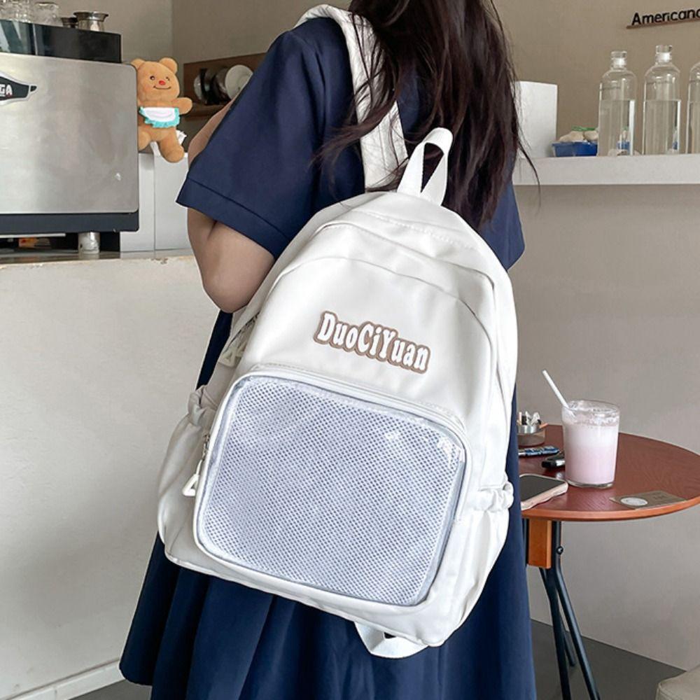 Solid Color Pockets Itabag Large Capacity Korean Style School Bag Jk Transparent Backpack  Kids