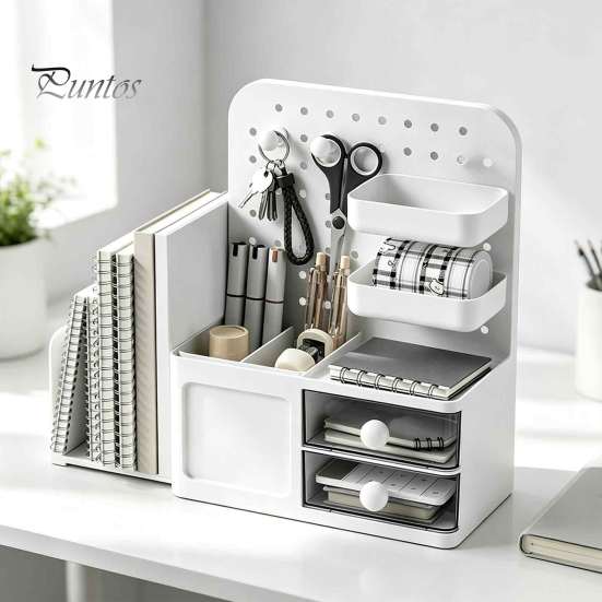 Stationery Holder for Desk Perforated Board Storage Rack, Wall Mount Shelf Office Desktop Clutter Management Supplies Book, Multi-Functional Organizer