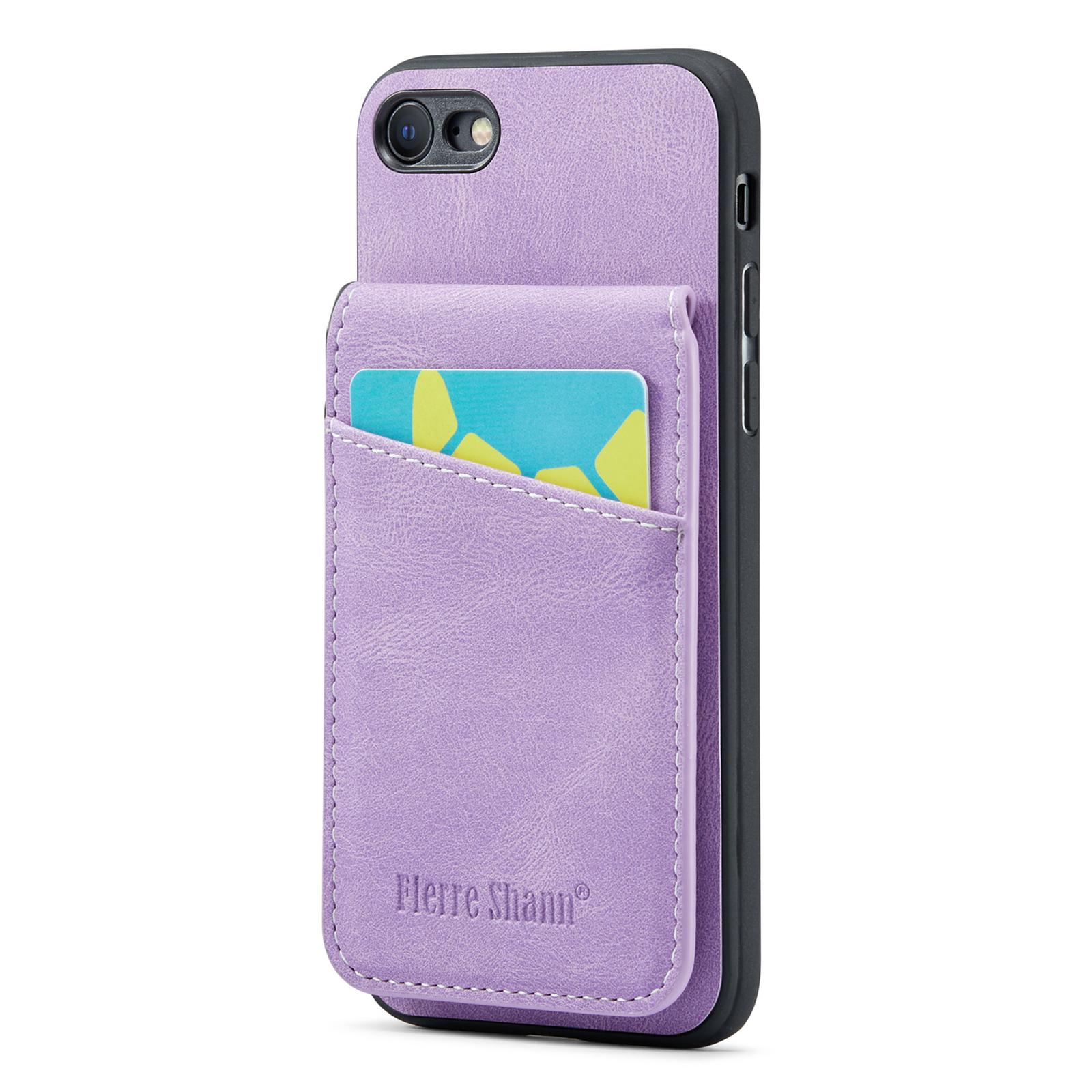 

FIERRE SHANN For iPhone 7/8/SE (2020)/SE (2022) Card Holder Phone Case Kickstand PU Leather+TPU Cover Purple