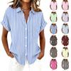 Women Short Sleeve Button Down Shirt Casual Loose Fit Vertical Stripe Printed Blouse with Pocket Lightweight Summer Top