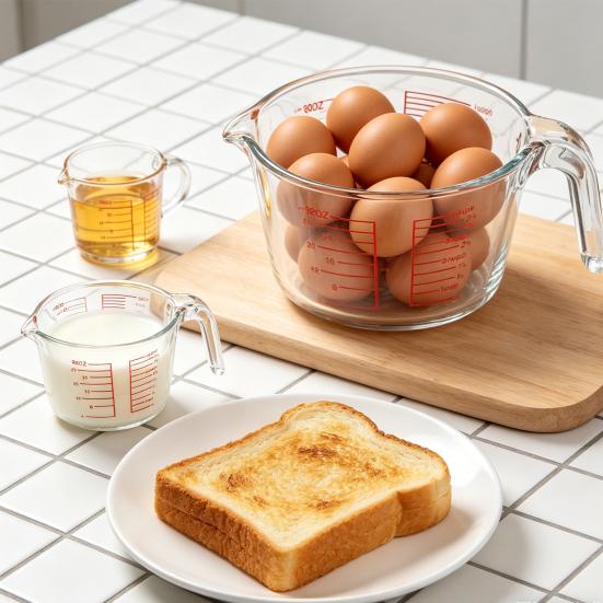 1L Glasmessbecher mit Griff Ausguss Präzise Skala Hitzebeständig Kochen Backen Flüssigkeit Mehl Pulver Messbecher Küchenhelfer