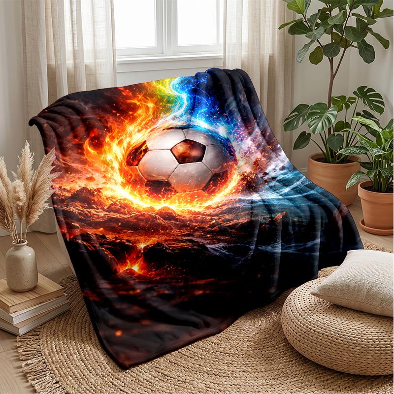 Soccer Ball with Fire and Lightning Theme blanket Lightweight Warm Flannel Blanket Decorative Throw Blanket for Home Decoration