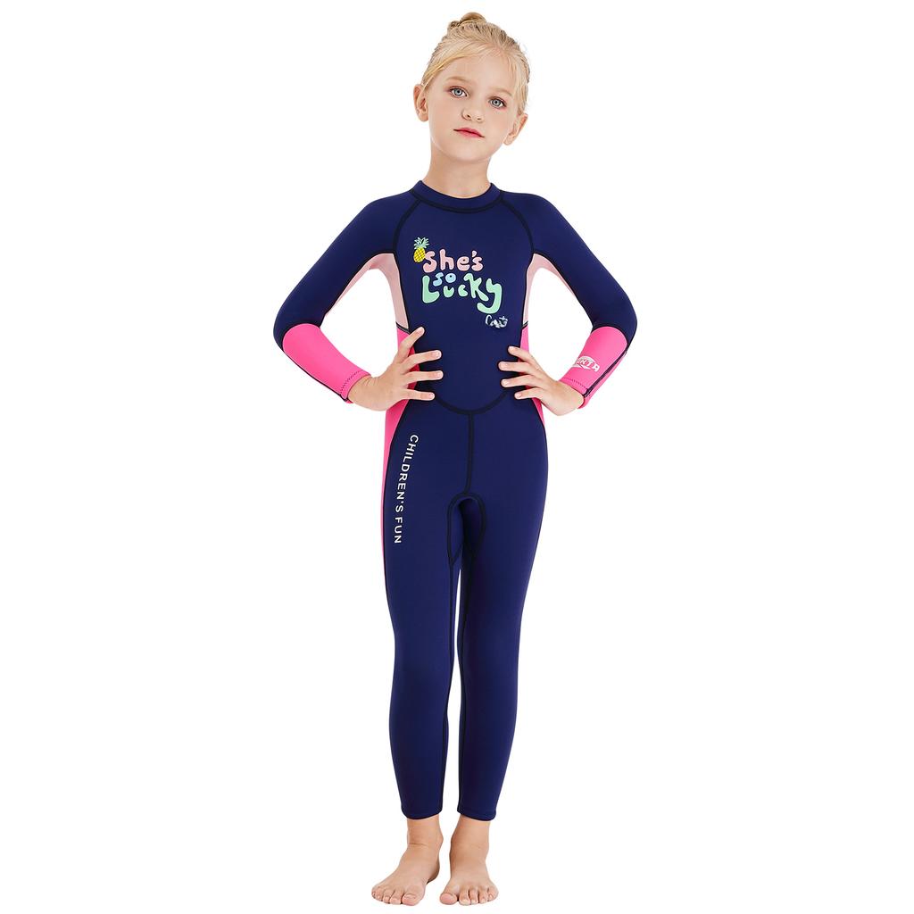 Girls Wetsuit Long Sleeve Diving Swimsuit with Safety Zipper Quick Dry One Piece Surf Suit for Water Sports