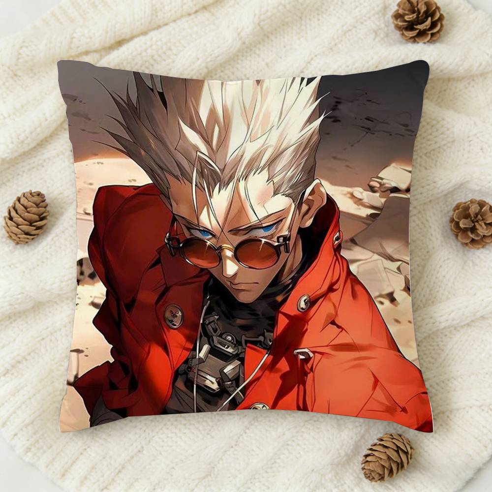 Anime TTRIGUN STAMPEDE Doublesided Printed Square Decorative Cushion Cover for Sofa Living Room Home Decor