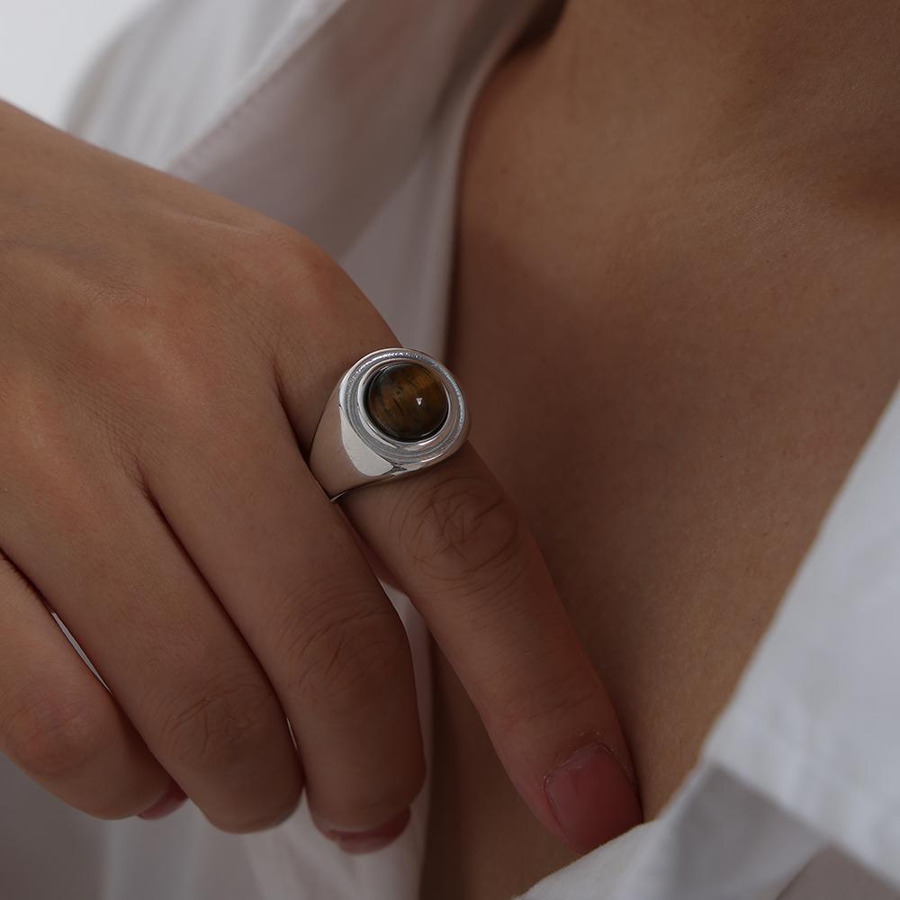 316L Stainless Steel Rings For Women 18k Gold Plated Waterproof No Tarnish With Turquoise Natural Stone Vintage Women's Ring