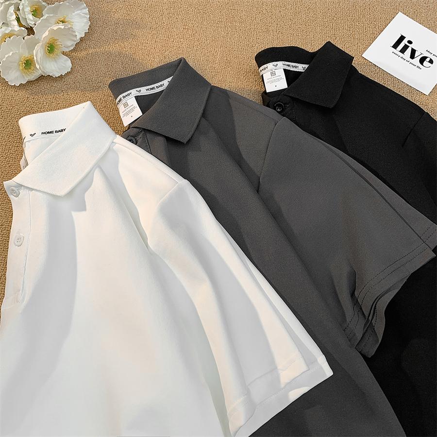 Minimalist Solid Color Turn-down Collar Short Sleeve Polo Shirt for Men Business Summer Casual Ins Versatile Commuter Half Sleeve T-shirt Top