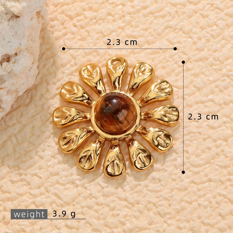 European & American Stainless Steel Natural Stone Sunflower Earrings - Non-fading DIY Pendant Charm Accessories