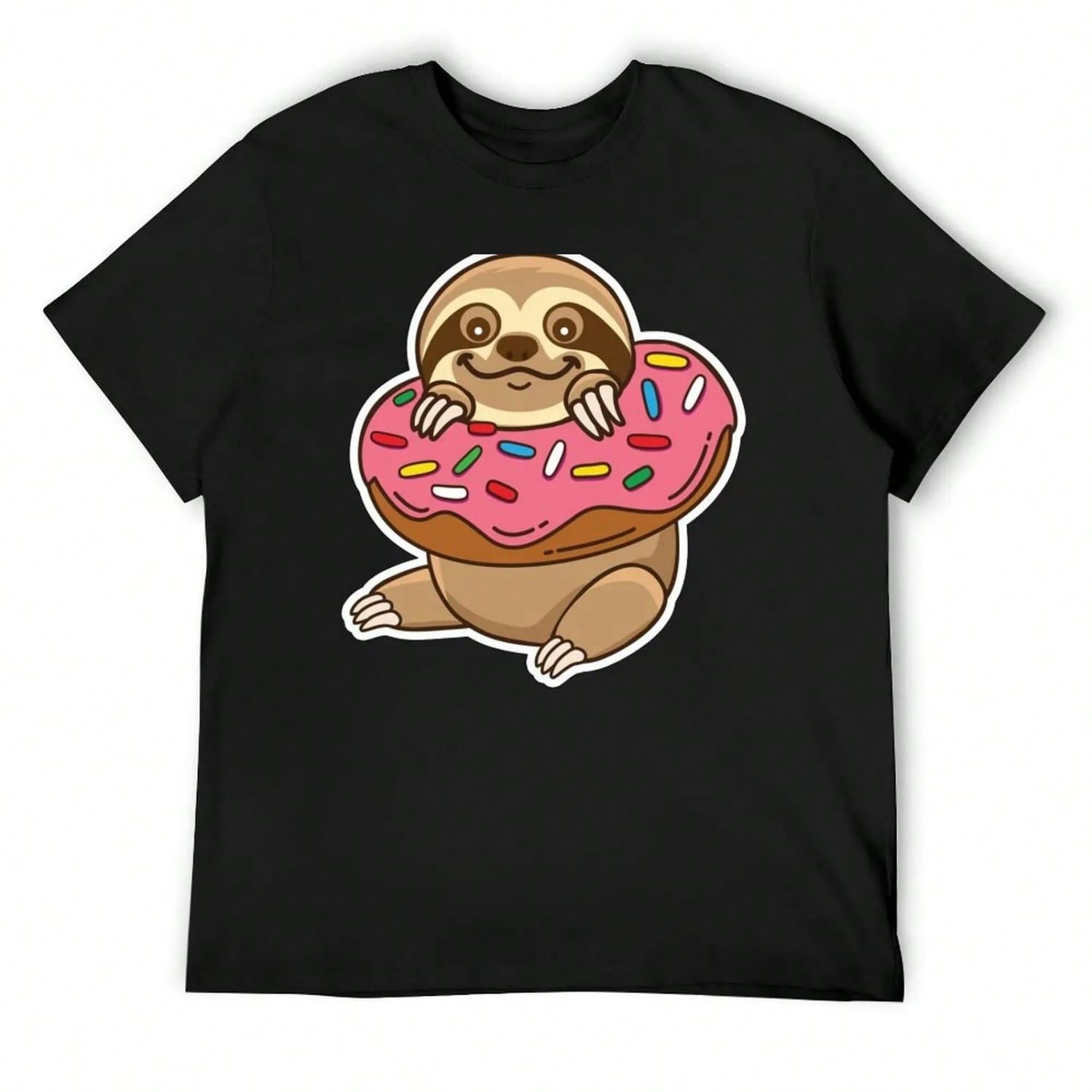 Sloth Loves Donut T-Shirt Anime Tshirt Luxury T-Shirt T-Shirts Man  s T-Shirt S разноцветный
