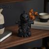 Handcrafted Carved Pumpkin 3D Printed Scarecrow Figurine, Matte Black Halloween Tabletop Atmospheric Party Ornament Decor for Shelf Window Office,