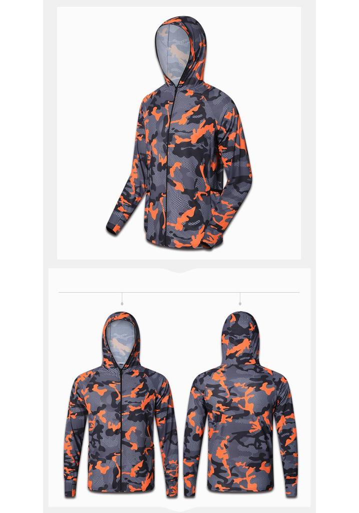 Camouflage Quick-Dry Breathable Hooded Long Sleeve Fishing Apparel with Sun Protection