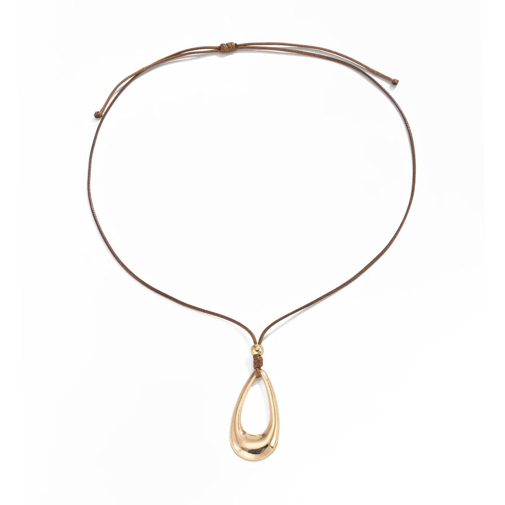Ingemark Vintage Creative Irregular Hollow Geometry Pendant Choker Necklace for Women Trendy Metal Wax Thread Chain Neck Jewelry