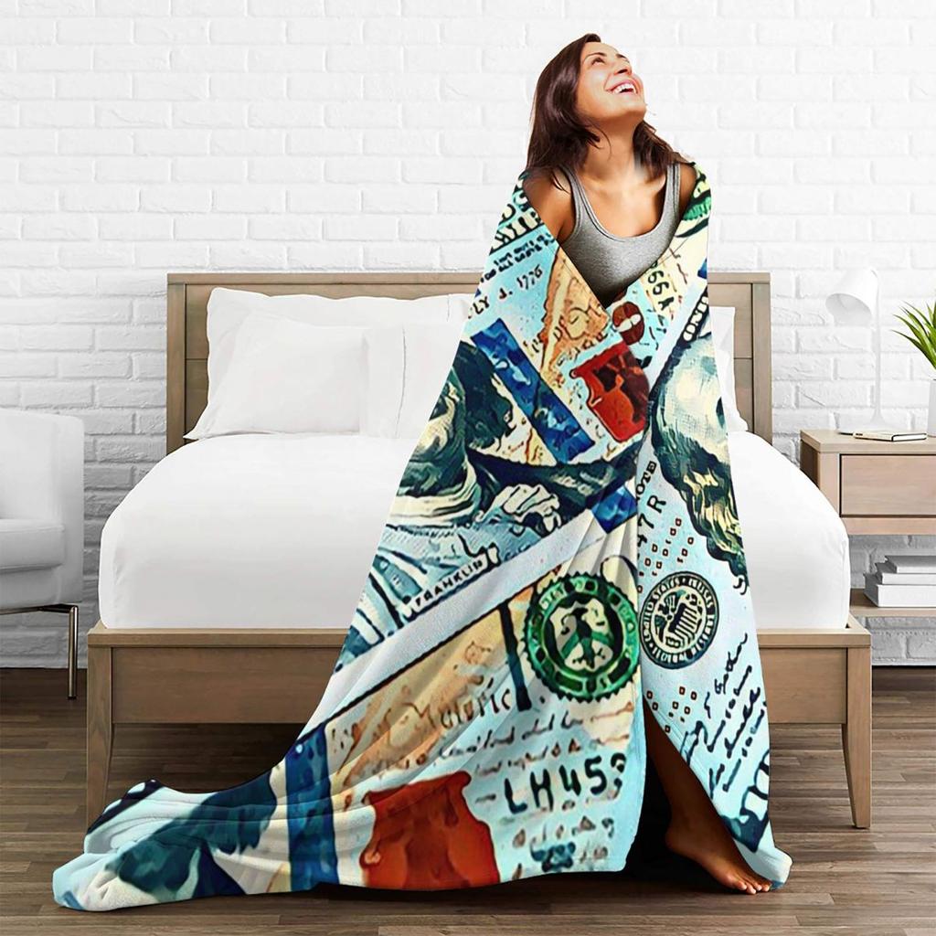 Giant Money Background 100 Dollar Bills Manga Blankets Warm Flannel Throw Blanket Bedding for Bed Living Room Picnic Home Couch