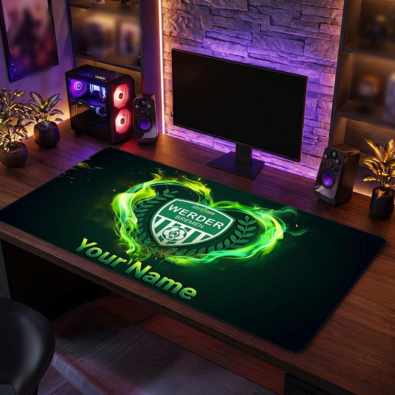 Werder Bremen FC Custom Large Mouse Pad, Personalized Name Text Print, Football Logo Non‑Slip Desk Mat Gaming Gift