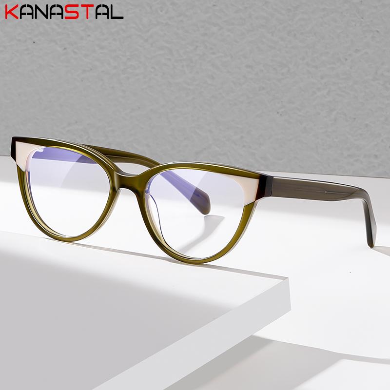Women Blue Light Blocking Glasses Acetate Fibre Cat Frame Computer Men Eyewear Anti Ray Prescription Reading Eyeglasses Frame